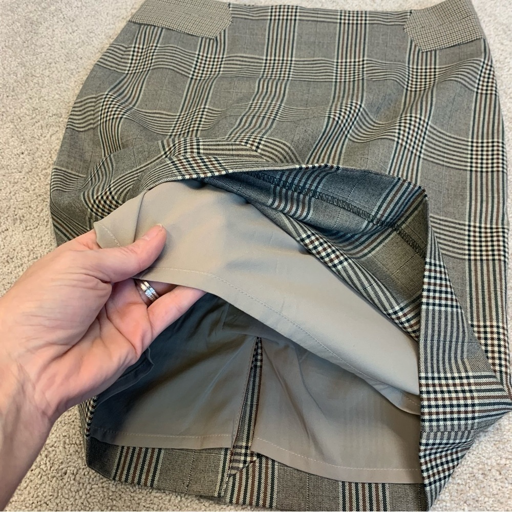 THE Limited brown black cream plaid check pencil skirt stretchy Sz 8 - Picture 8 of 14